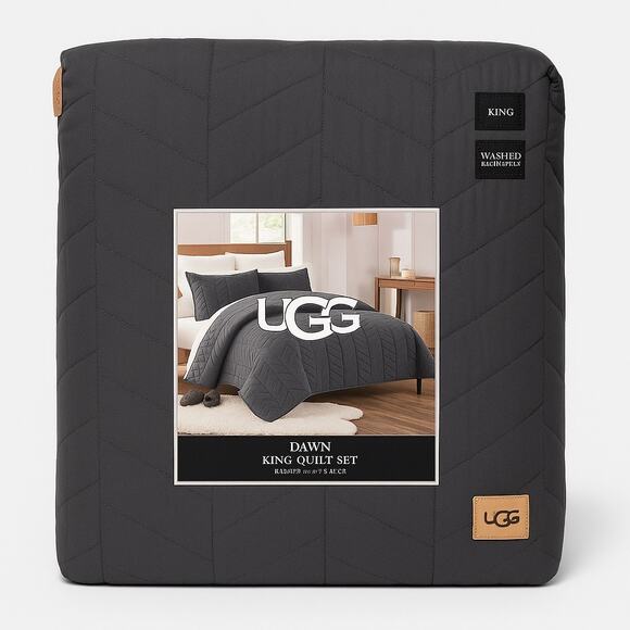 UGG Dawn King Quilt Set 3-Piece Ocean Blue | Cotton Washed Modern Bedding - Picture 5 of 12